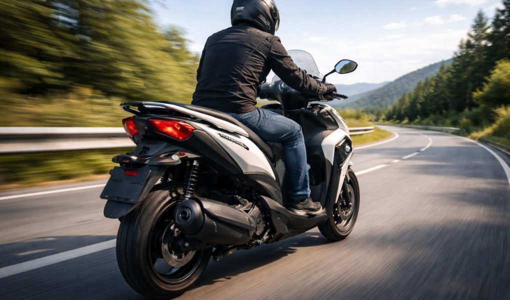 motocycliste-yamaha-tricity-route-ciel-degage