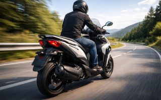 motocycliste-yamaha-tricity-route-ciel-degage
