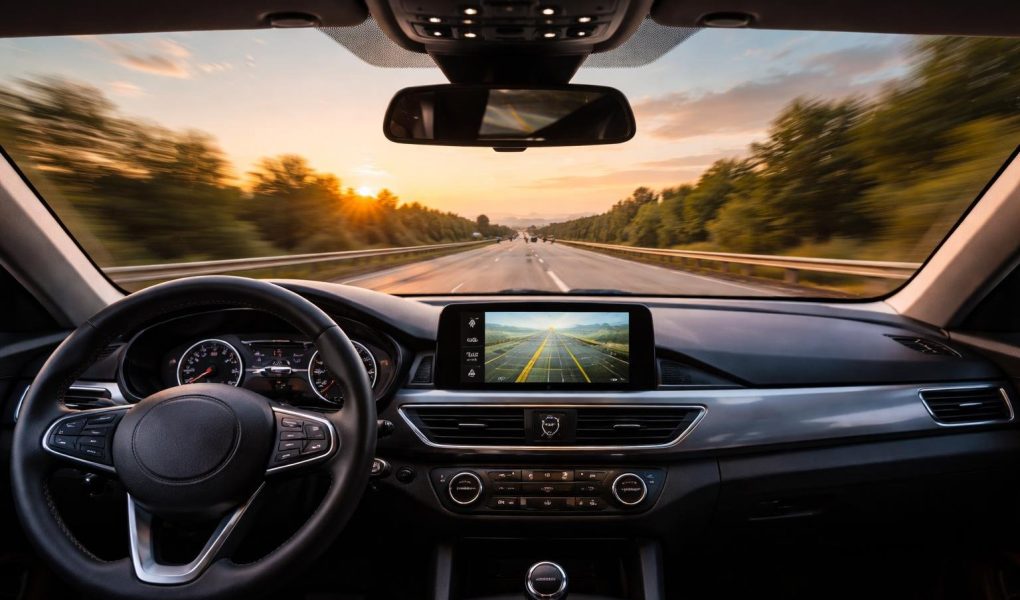 tableau-de-bord-autoroute-coucher-soleil