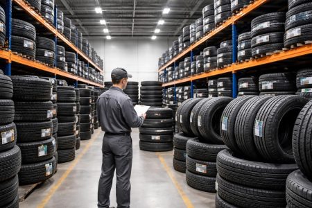 entrepot-moderne-piles-pneus-employe